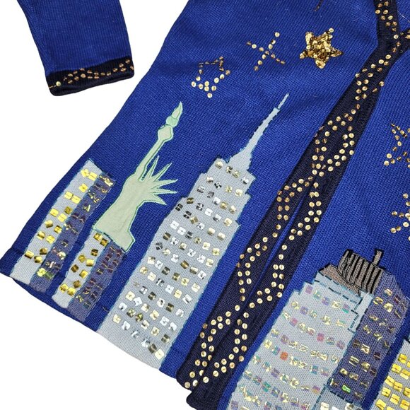 Storybook Knits New York Medium Cardigan With Sequin NYC Skyline Design & Stars - Picture 5 of 7